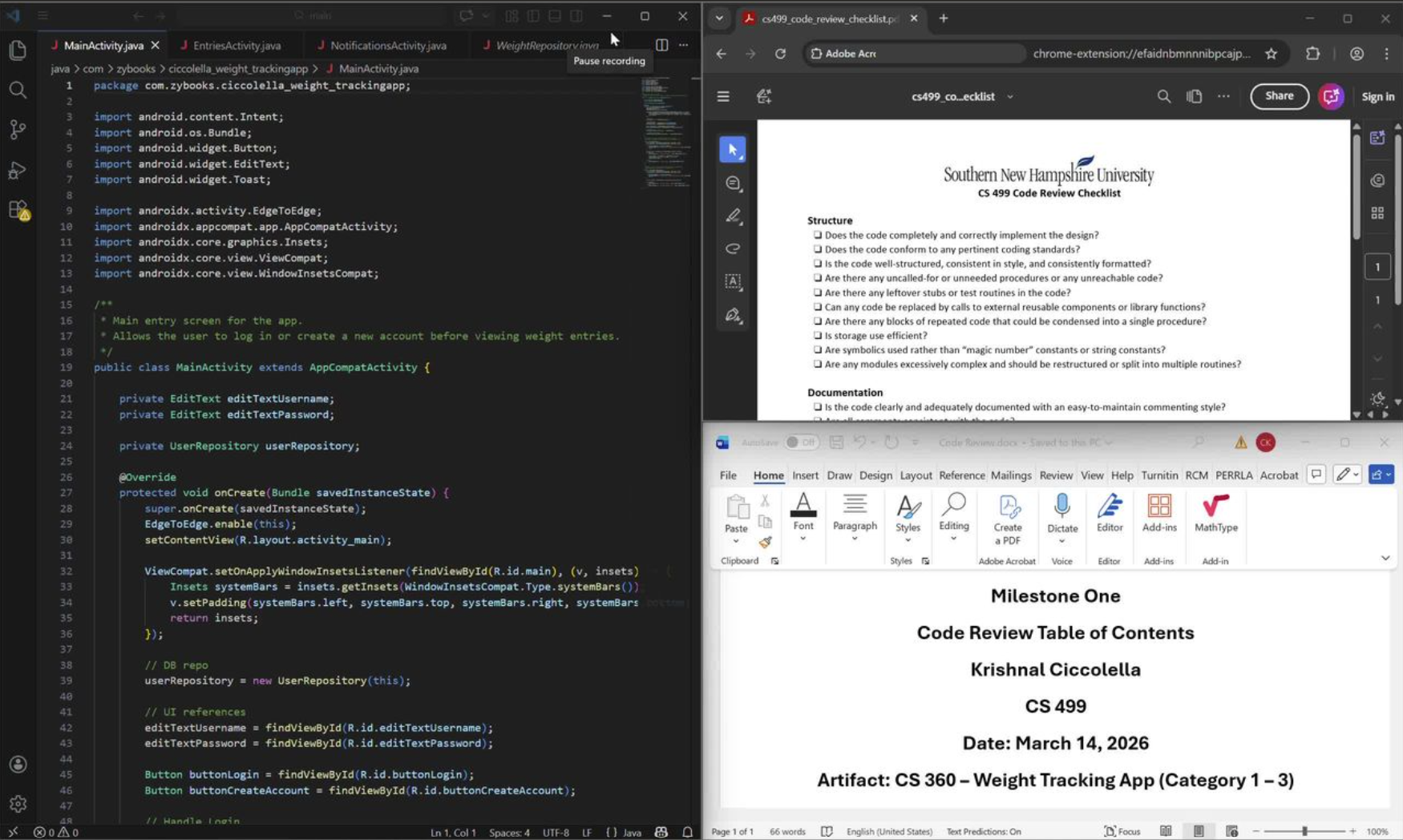 Screenshot of the code review.